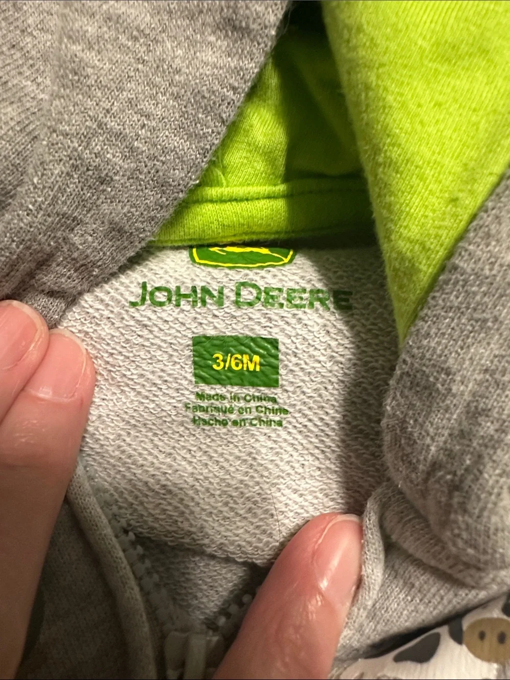 0281 John Deere Gray and Green Infant Matching Set Hoodie & Pants size 3-6 mths